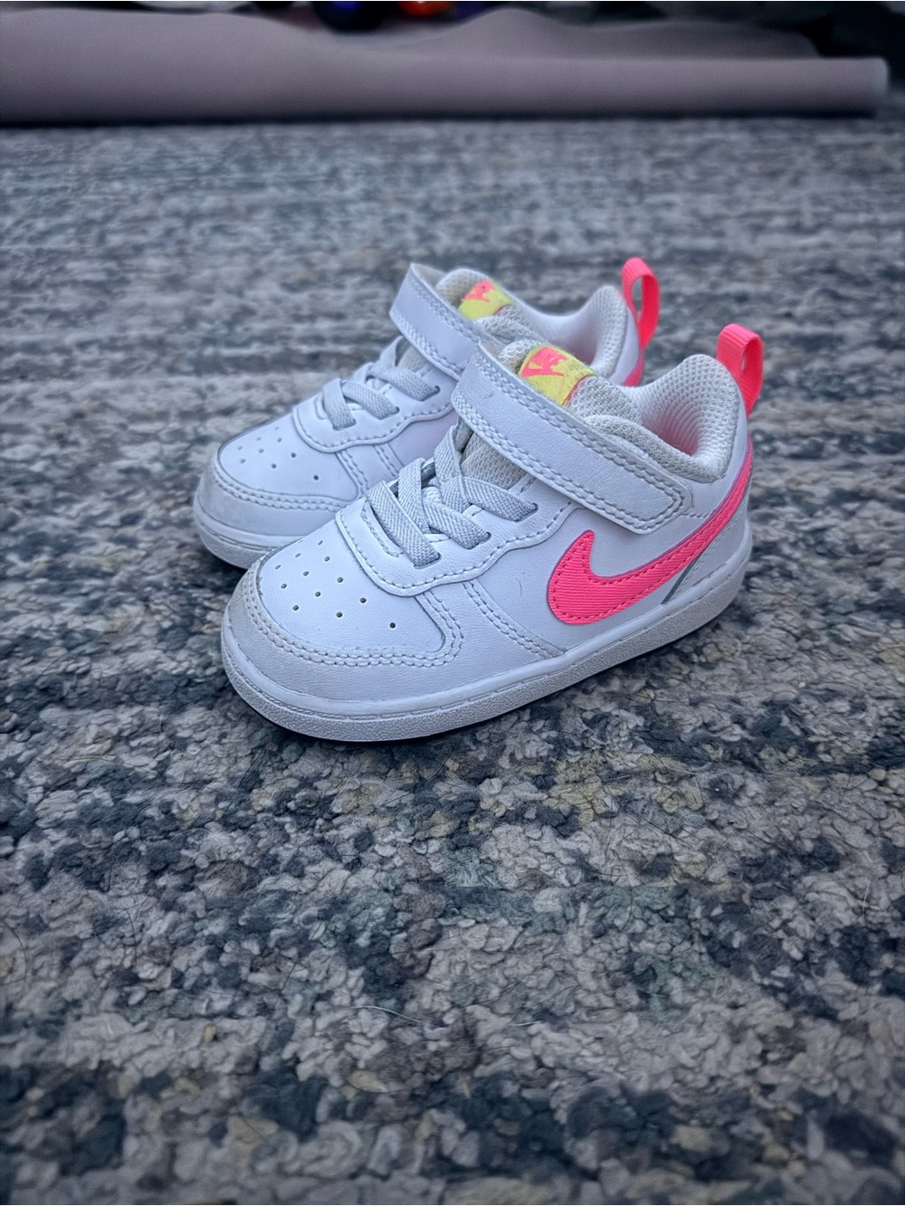 Nike Kids White Sneakers with Pink Swoosh